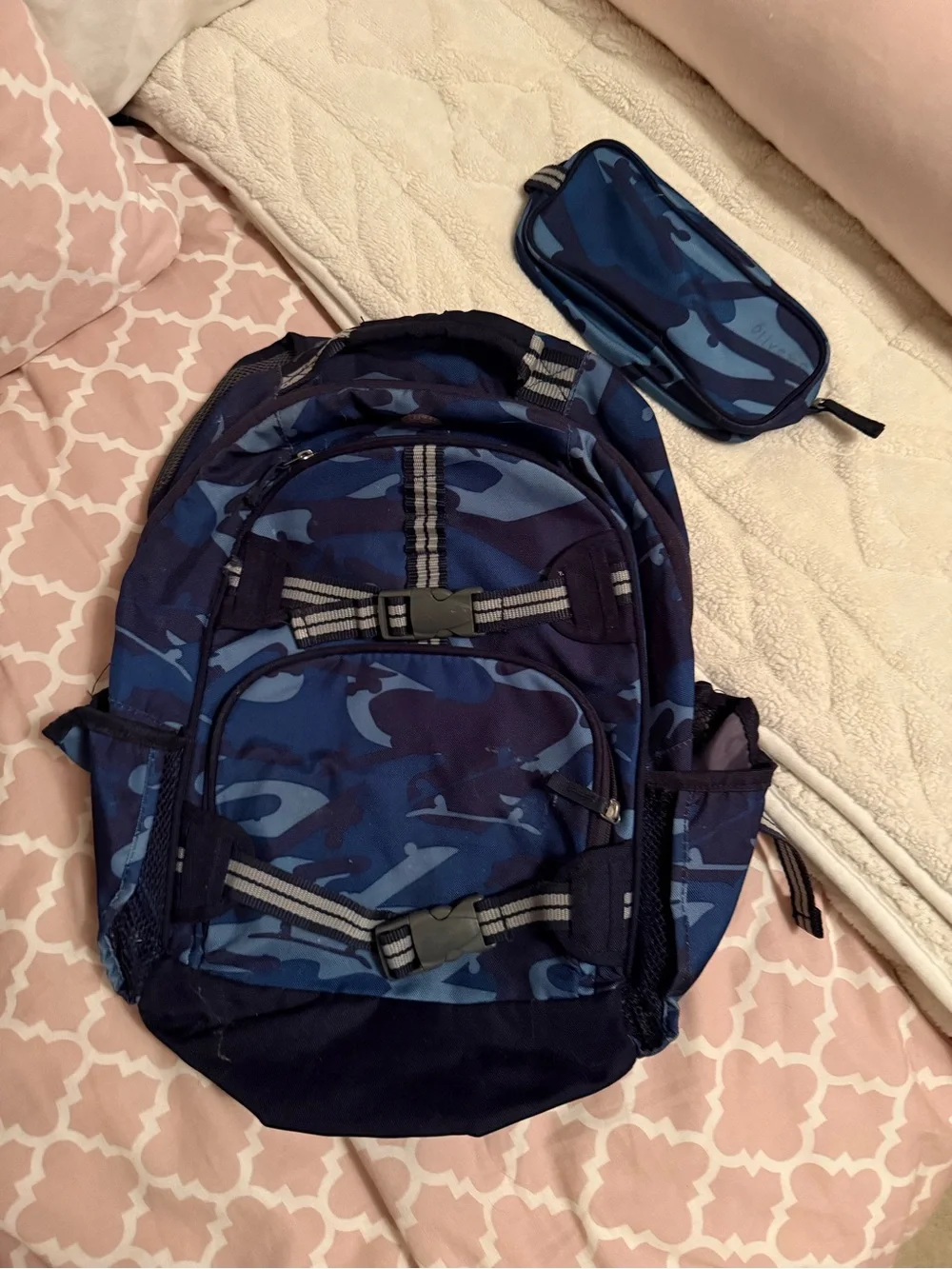 Pottery Barn Kids Blue Camo Backpack Set